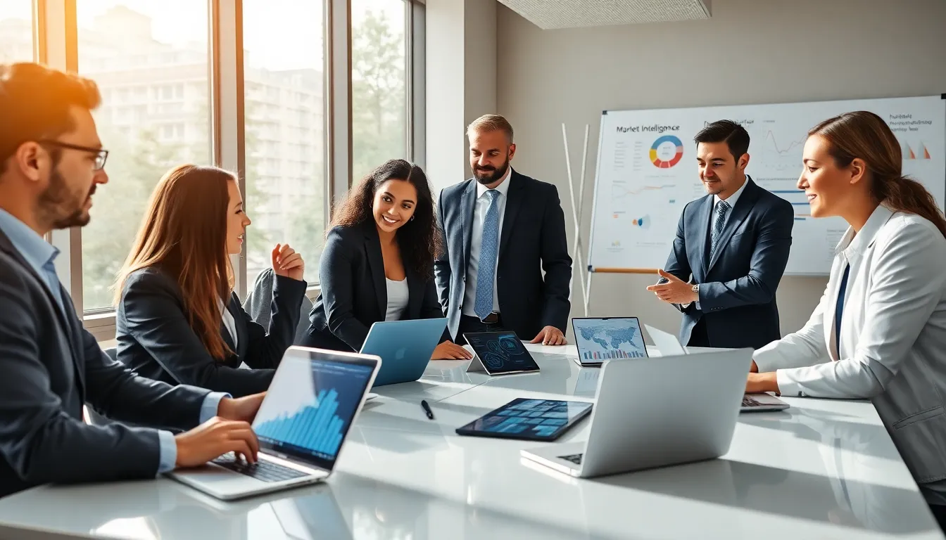 diverse team strategizing on product intelligence in a modern office.